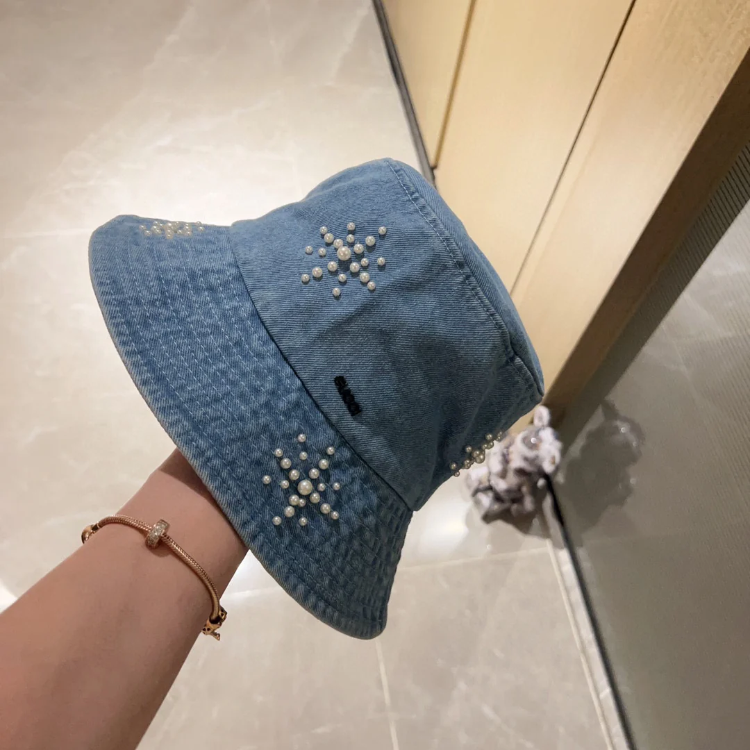 Панама Gucci 2023 года, новая модель ранней осени, из прочного денима жемчужного цвета, светло-голубая.