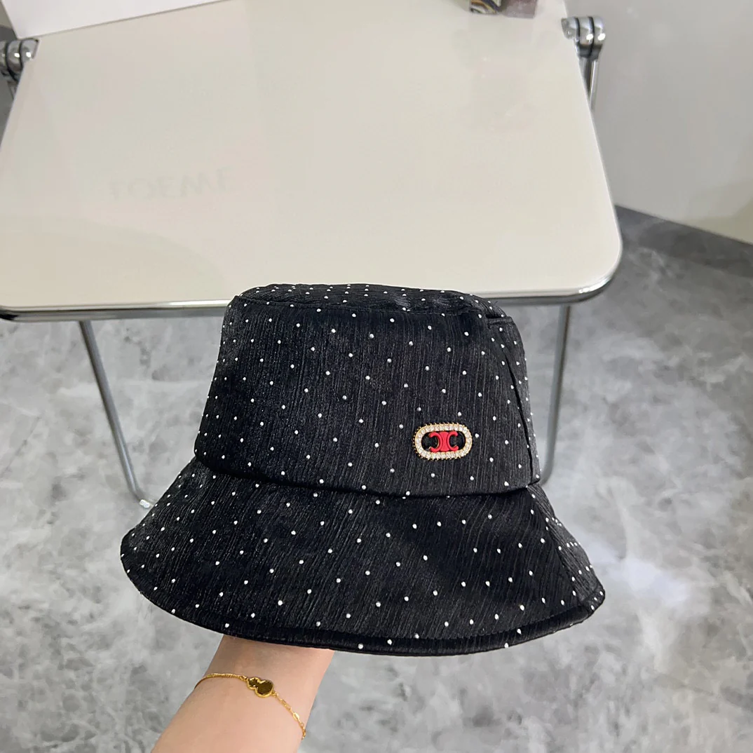 Новая роскошная рыбацкая шляпа Celine 2024 с стразами - черная