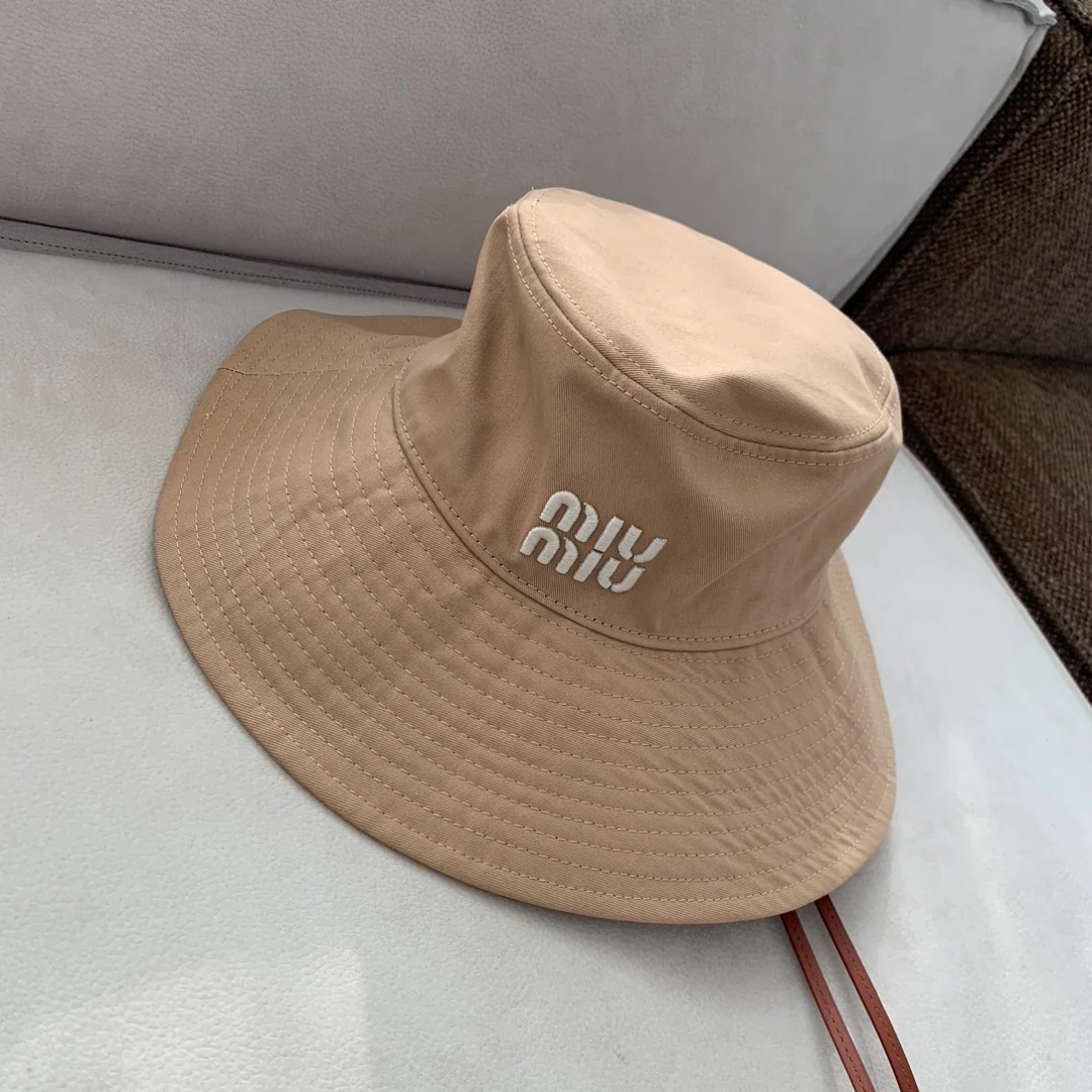 Классическая солнцезащитная шляпа Miu Miu на завязках - абрикосовый цвет