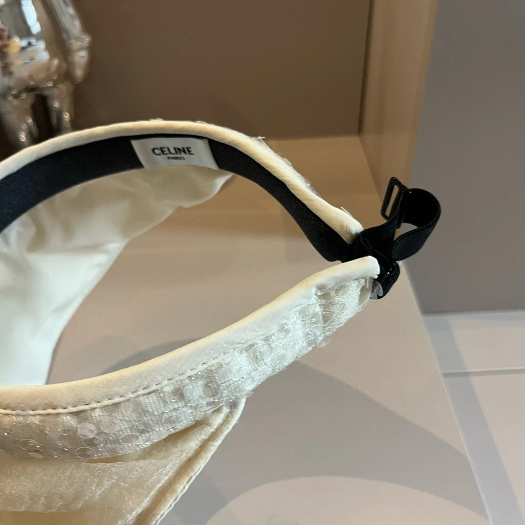 Celine - Новая шелковая шляпа от солнца с пайетками - Бежевая