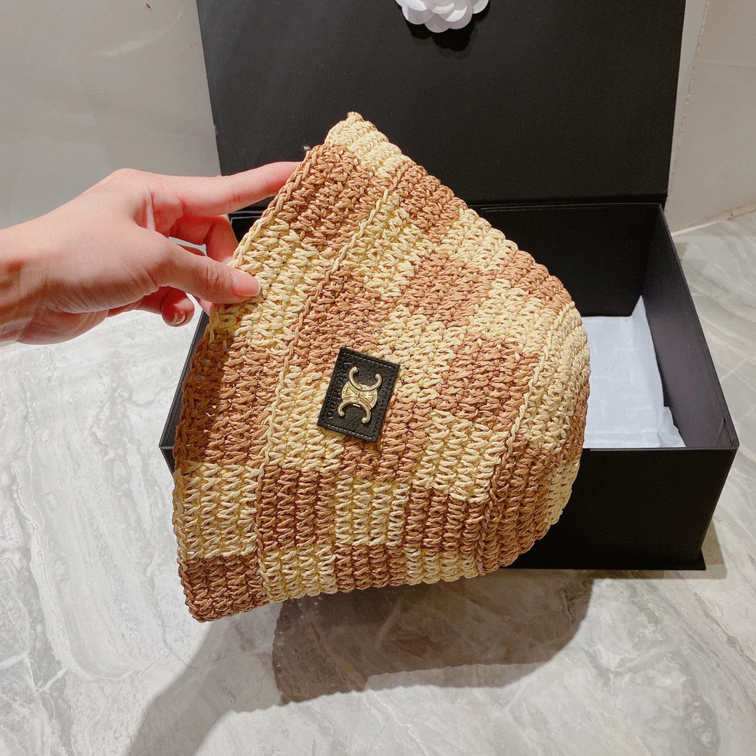 Рыбацкая шляпа Celine в клетку из соломы - 1 шт.