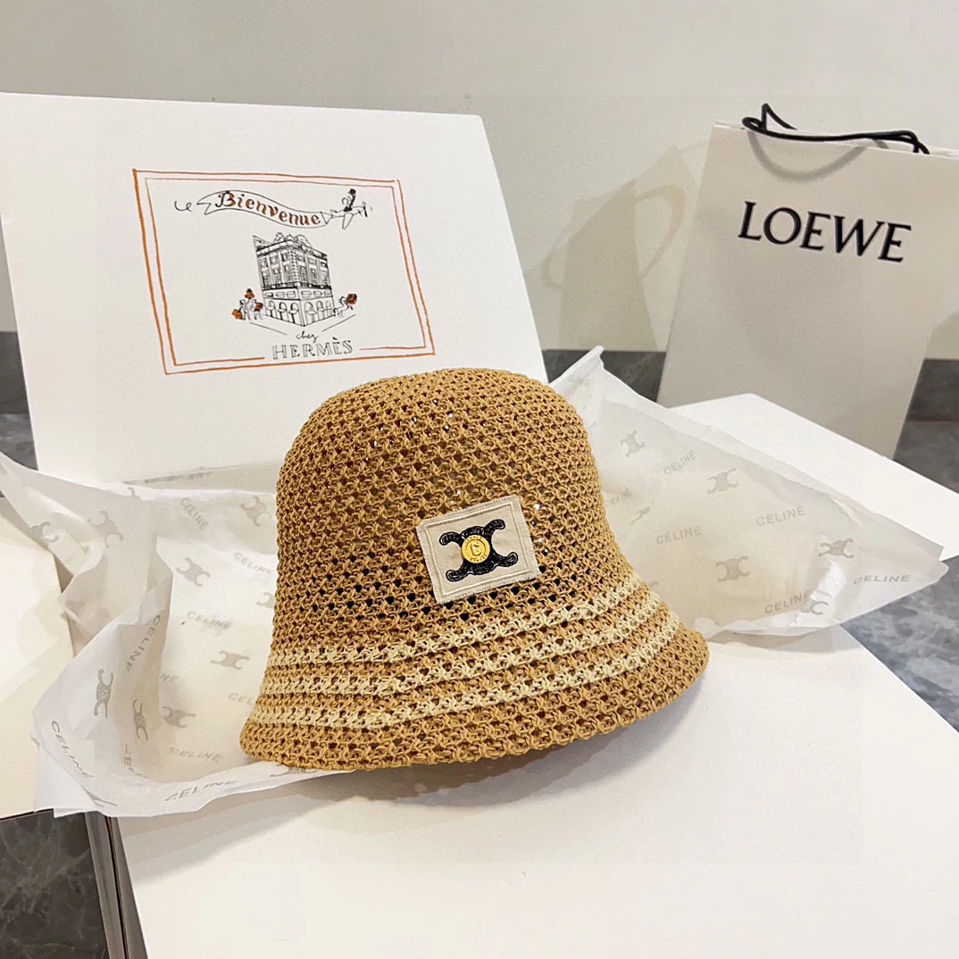 Новая рыбацкая шляпа Celine 2024 из плетеной ткани — цвет хаки.