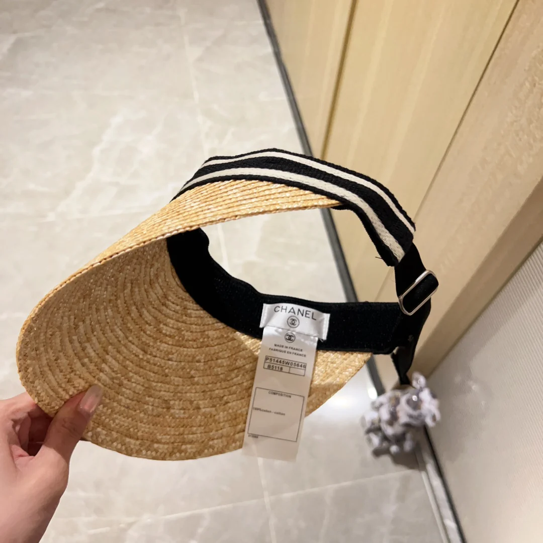 Новинка сезона весна/лето 2023 от Chanel - Соломенная шляпа с открытой шириной - Солнцезащитная шляпа - Черная