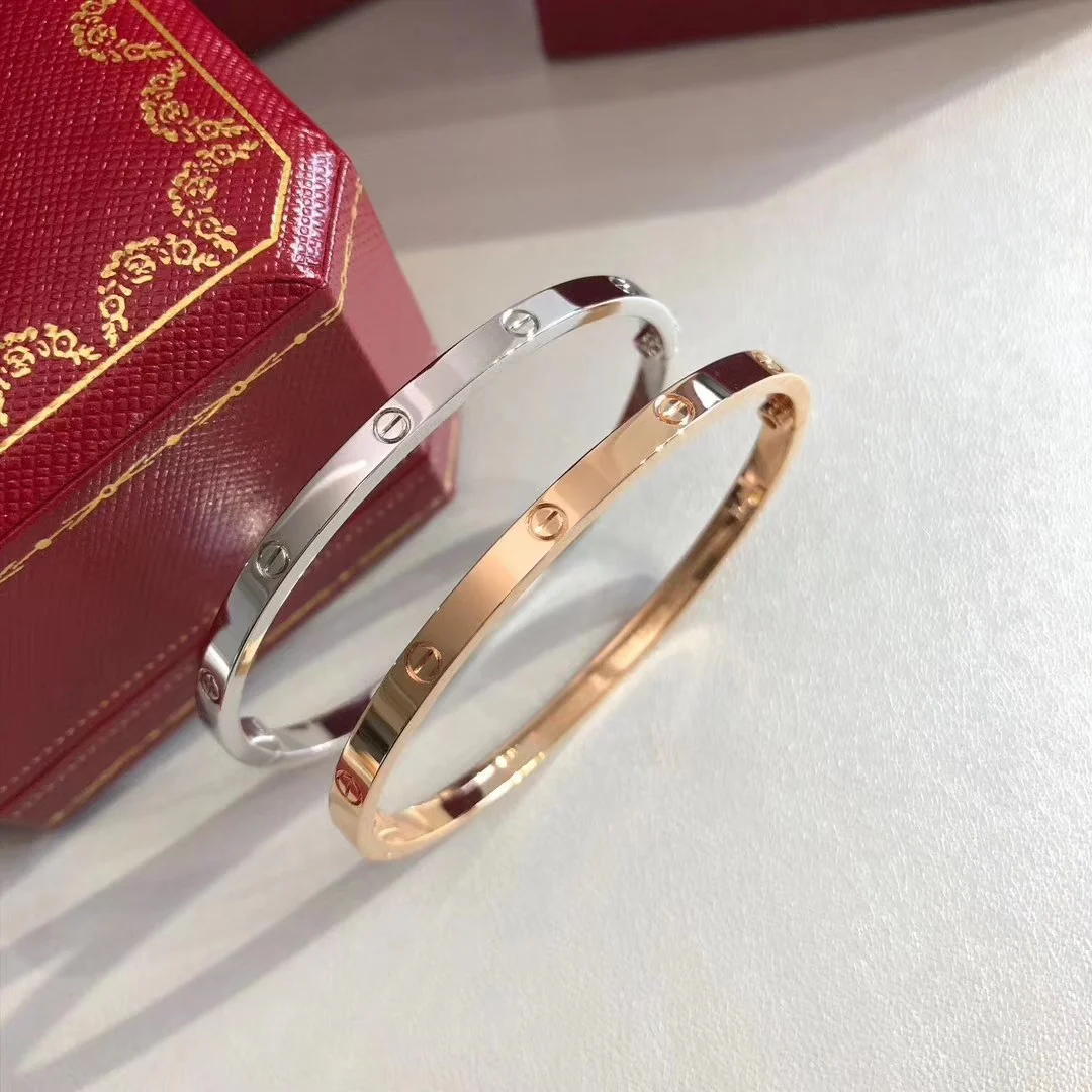 Тонкий браслет Cartier Love - розовое золото/белое золото - без бриллиантов