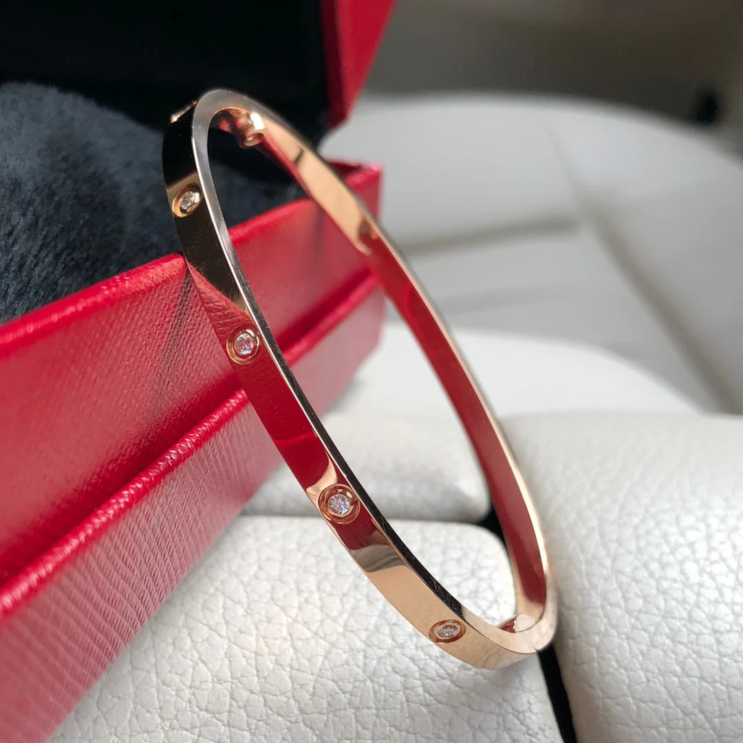 Тонкий браслет Cartier Love - Белое золото - Розовое золото - 6 бриллиантов - 10 бриллиантов