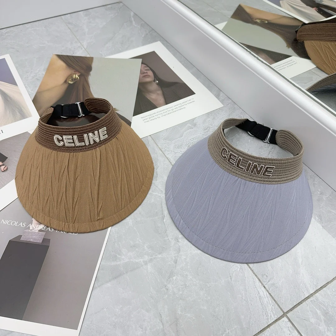 Летняя солнцезащитная шляпа Celine с новым логотипом - сине-серая.