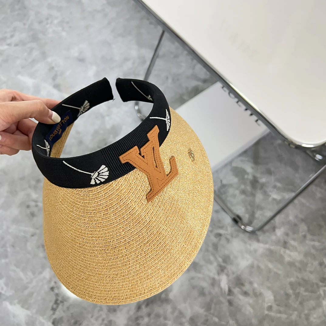 Новинка LV 2024 — Солнцезащитная шляпа из рафии — Черная