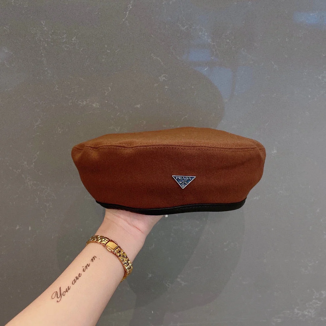 Шерстяной берет Prada, коричневый - 1