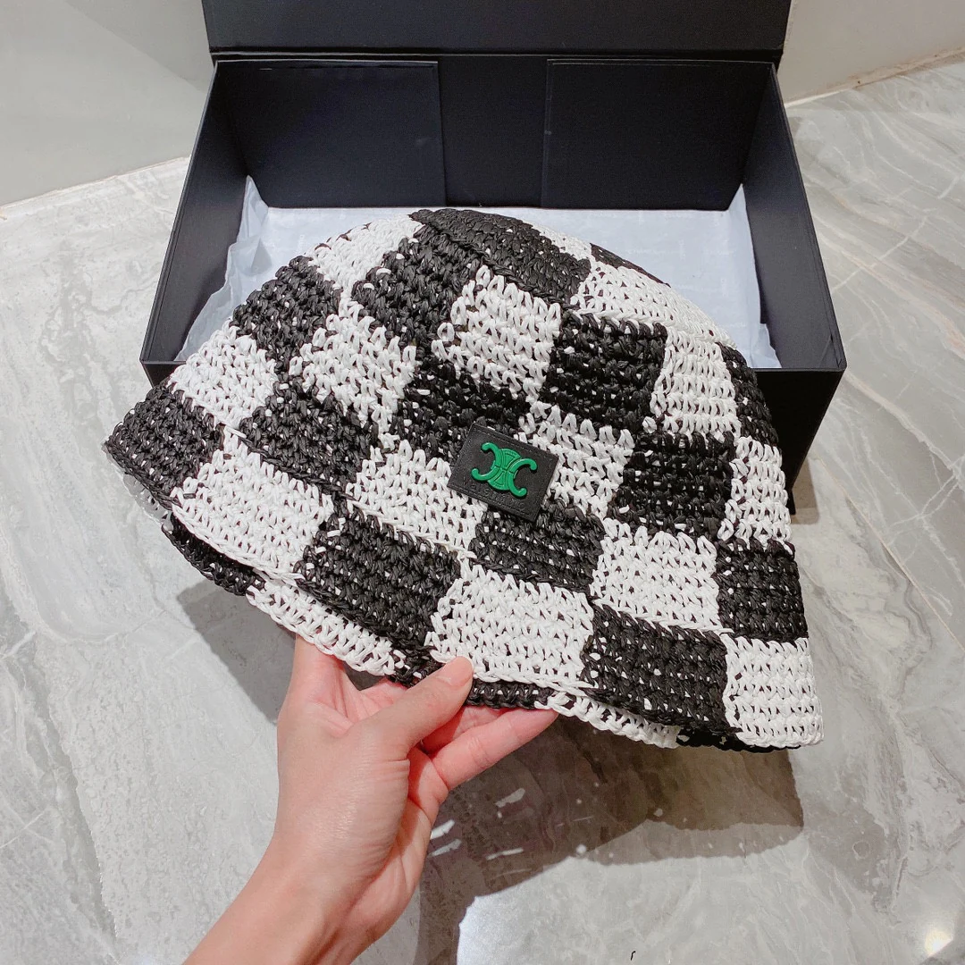 Celine - клетчатая соломенная рыбацкая шляпа