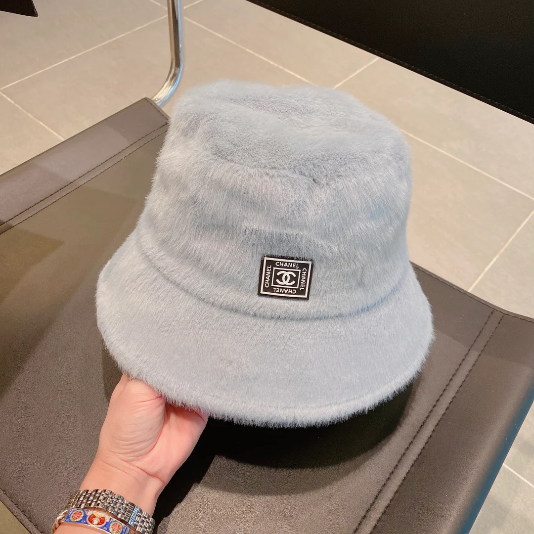 Chanel - Рыбацкая шляпа из кроличьего меха - Серо-голубая