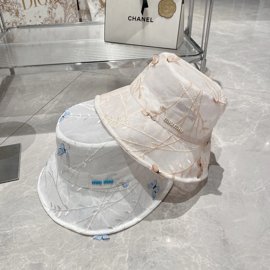 Новинка весны/лета Miu Miu 2023 — Рыбацкая шляпа из органзы — Синяя