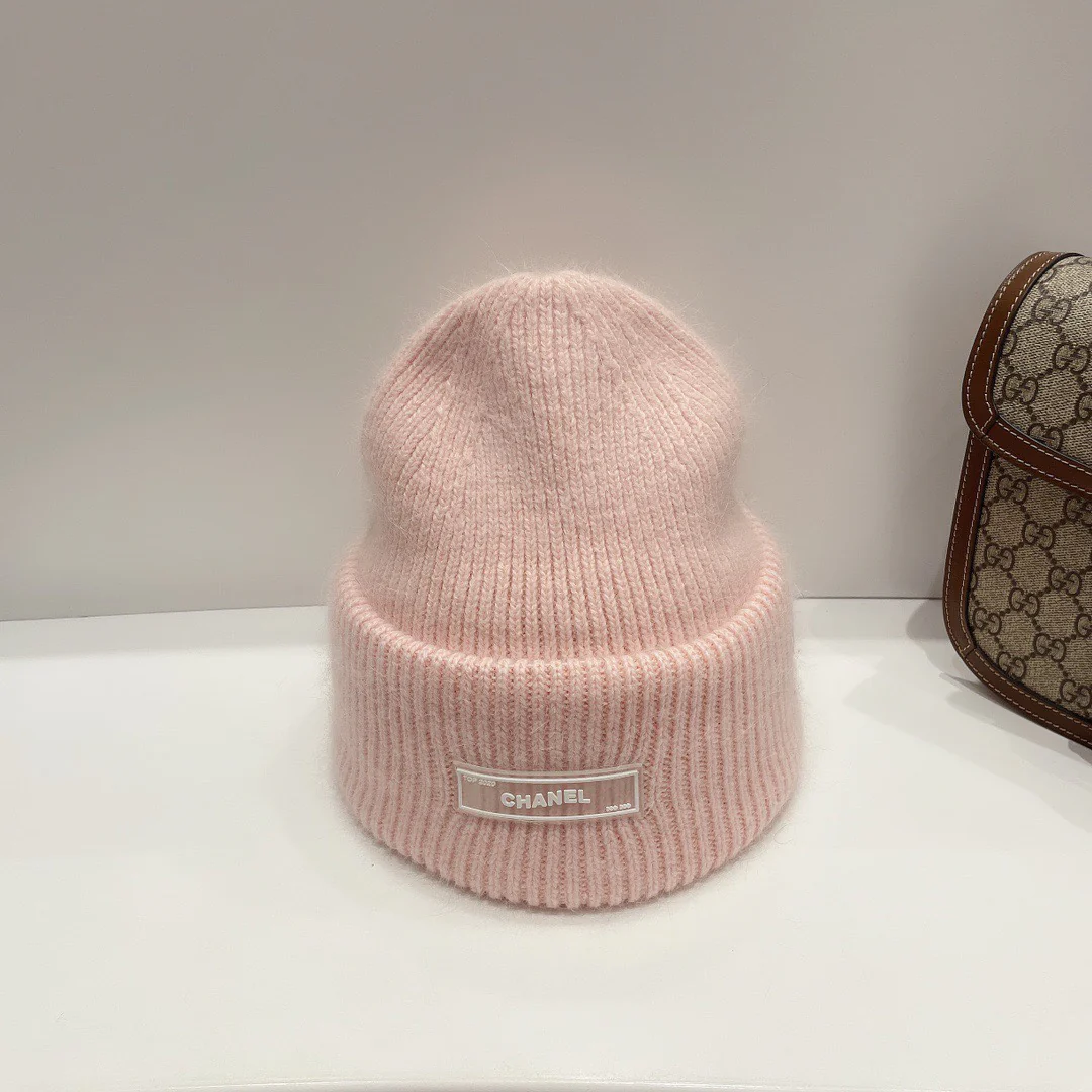 Chanel - Вязаная шапка из кроличьего меха - Розовая - 1