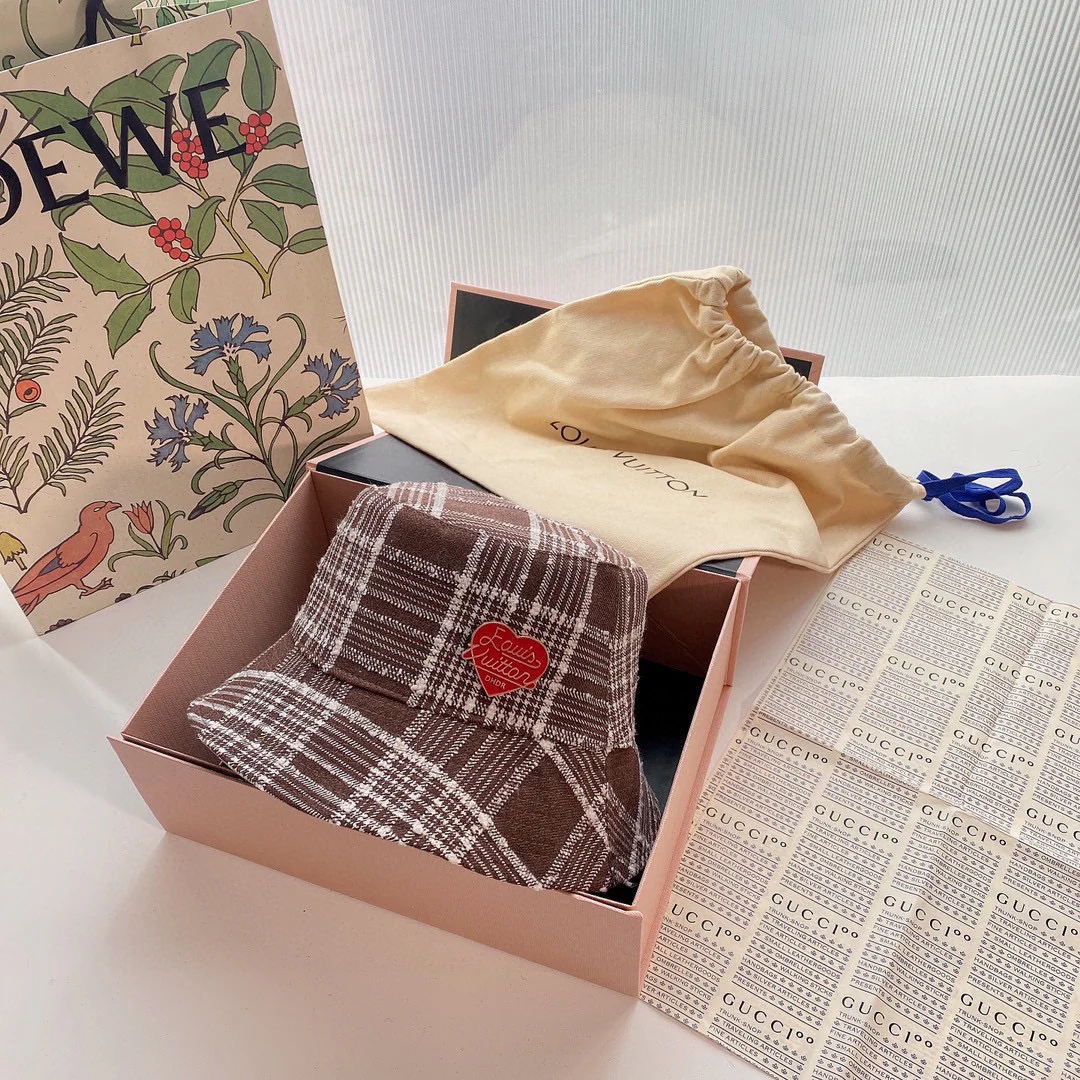 LV - Двусторонняя клетчатая рыбацкая шляпа - Коричневая