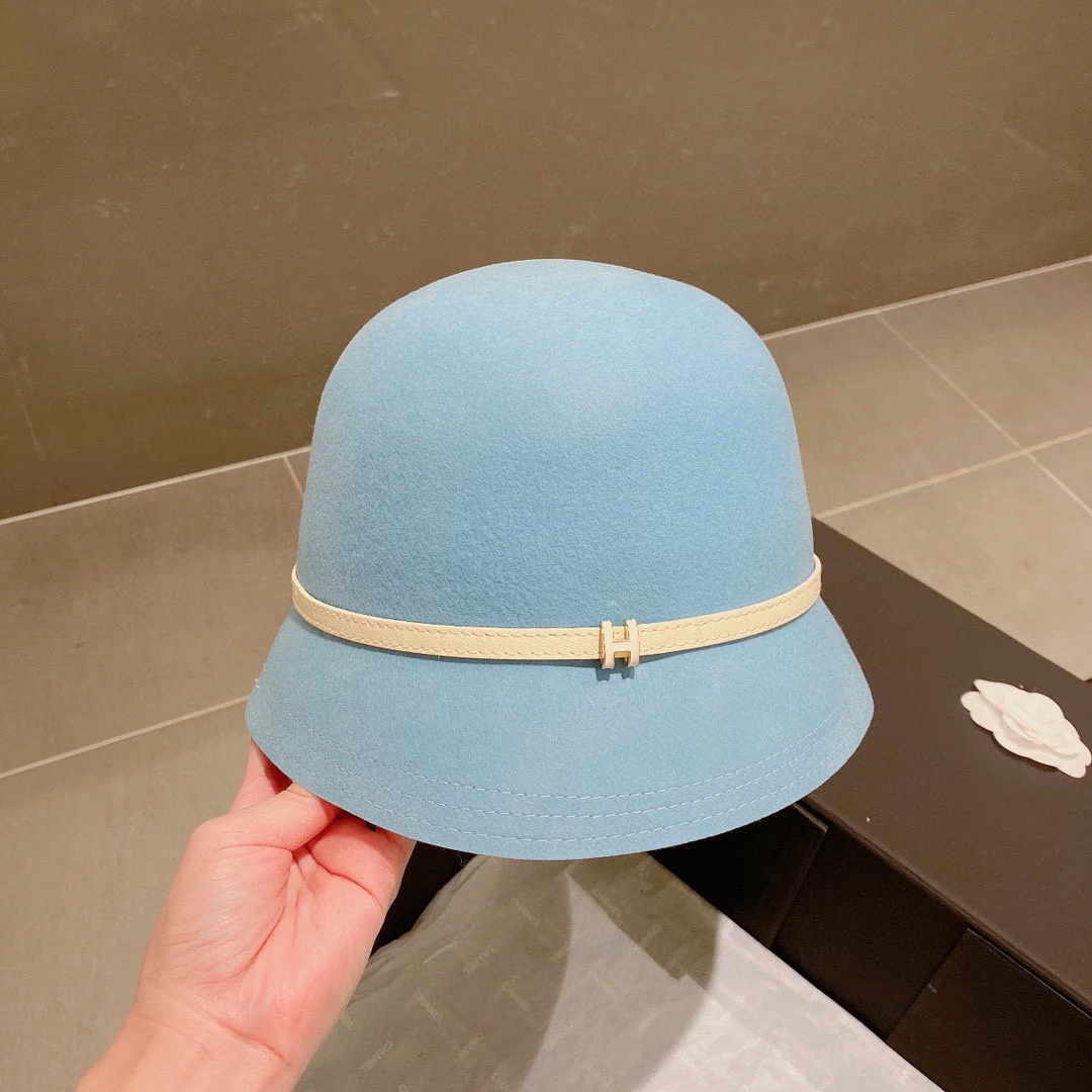 Шерстяная шляпа Hermes - светло-голубая