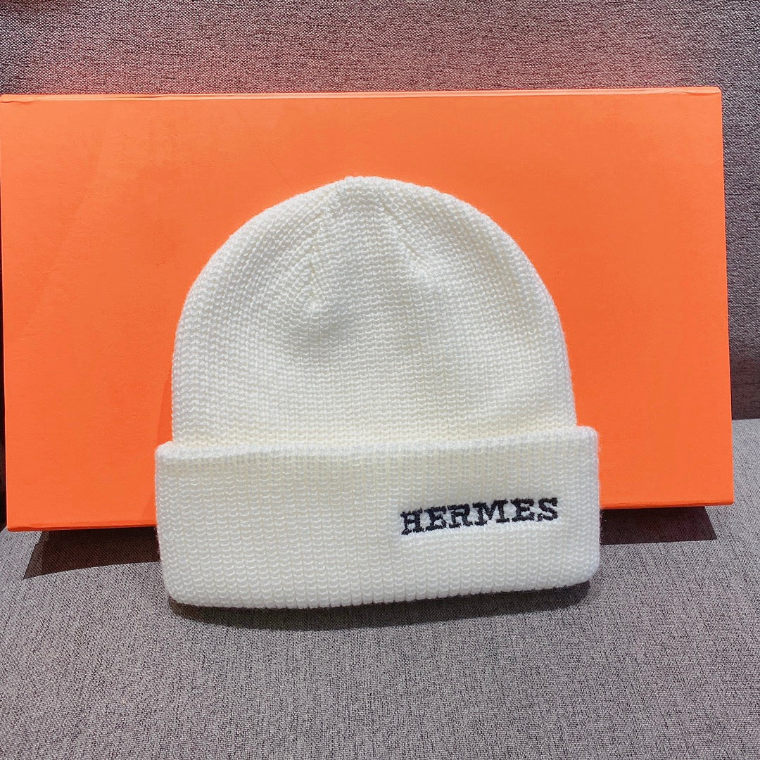 Hermes - Вязаная шапка-бини - Унисекс - Белая