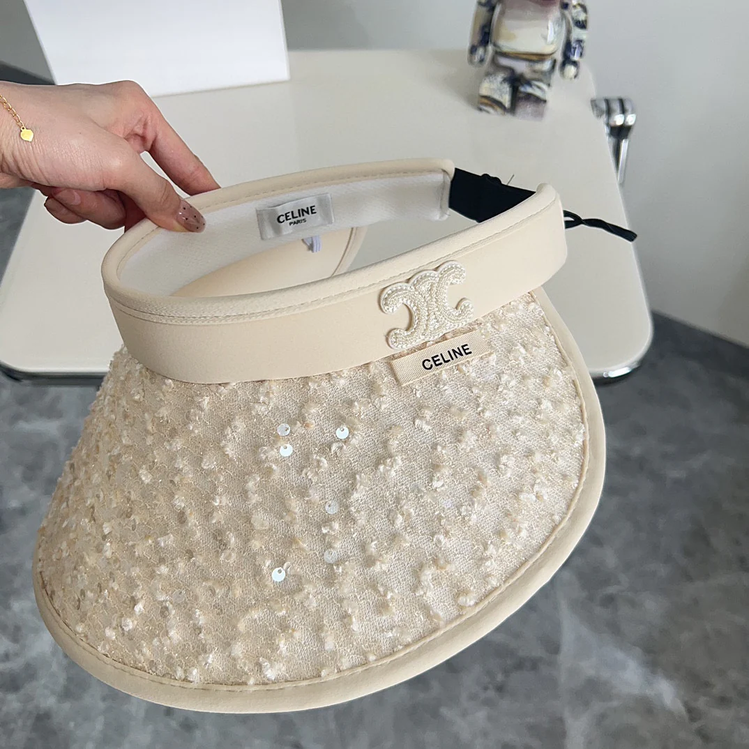 Новая летняя шляпа от солнца Celine 2024 с пайетками - бежевая.