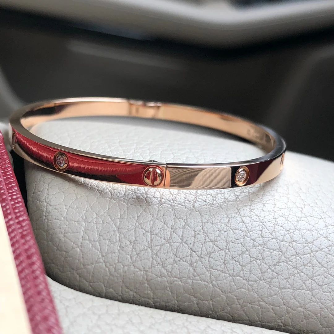 Тонкий браслет Cartier Love - Белое золото - Розовое золото - 6 бриллиантов - 10 бриллиантов