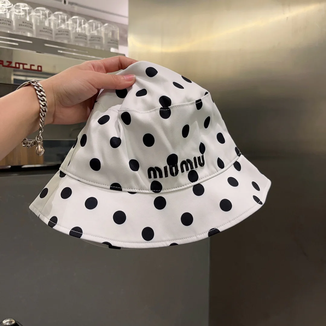 Miu Miu - Рыбацкая шляпа в горошек - Белая