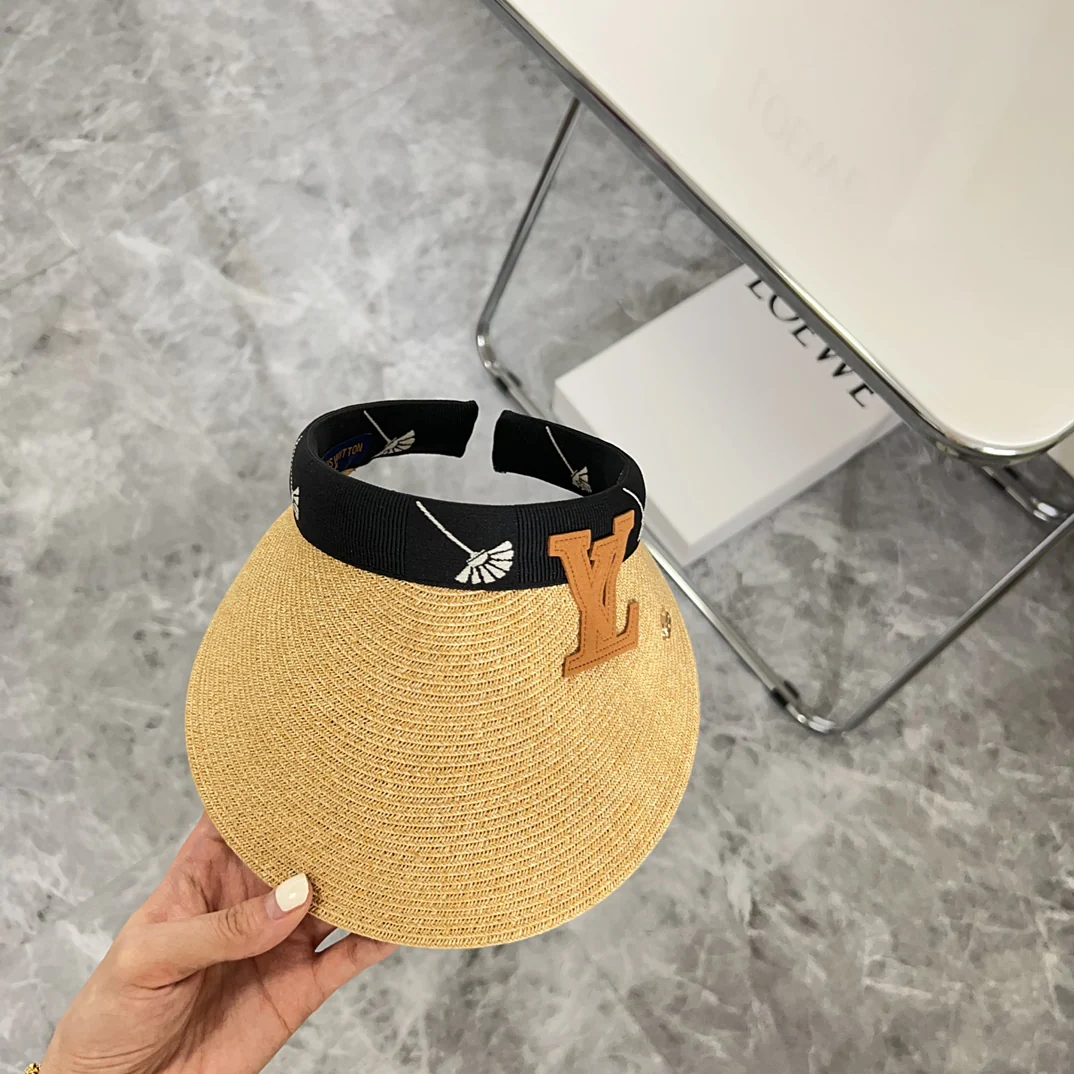 Новинка LV 2024 — Солнцезащитная шляпа из рафии — Черная