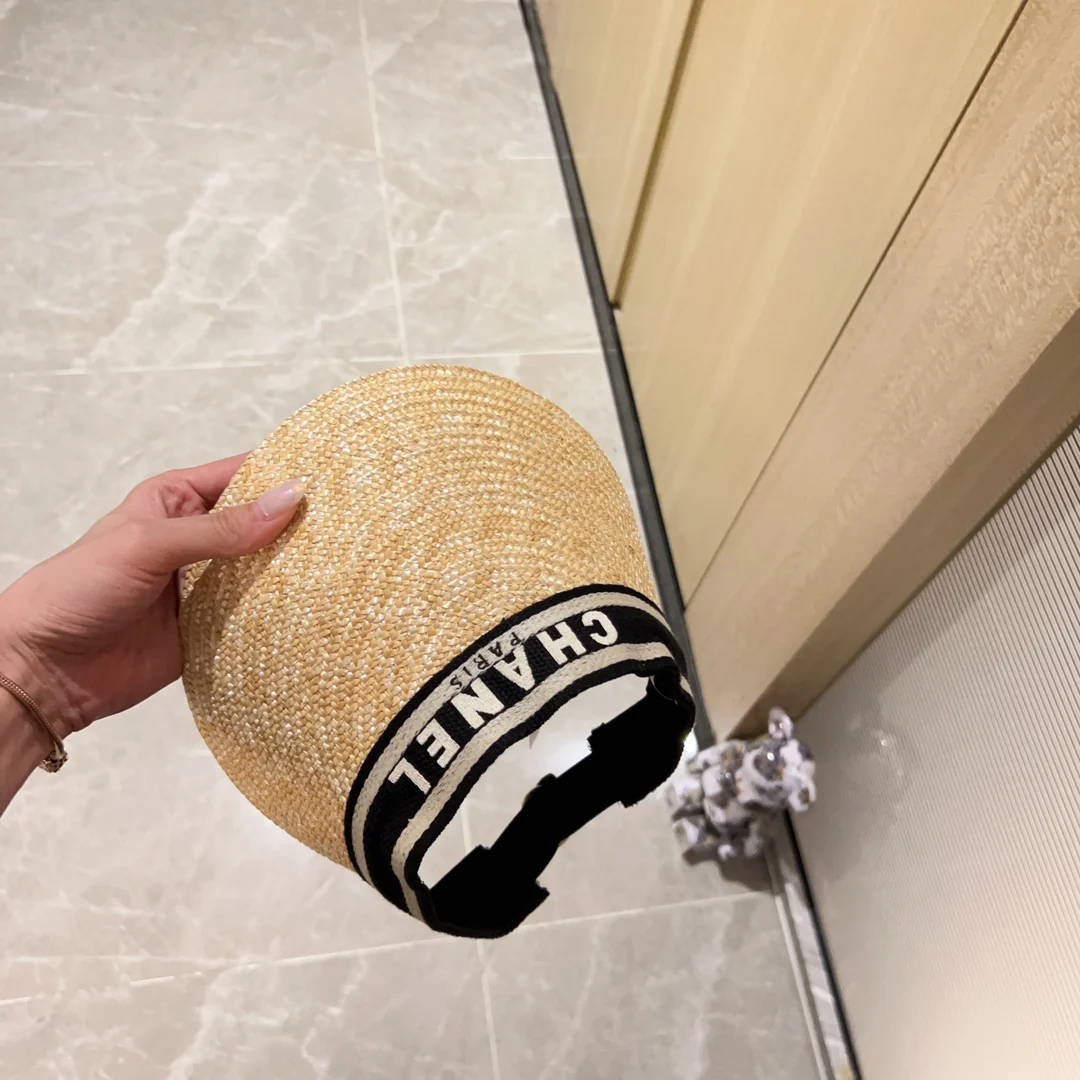 Новинка сезона весна/лето 2023 от Chanel - Соломенная шляпа с открытой шириной - Солнцезащитная шляпа - Черная
