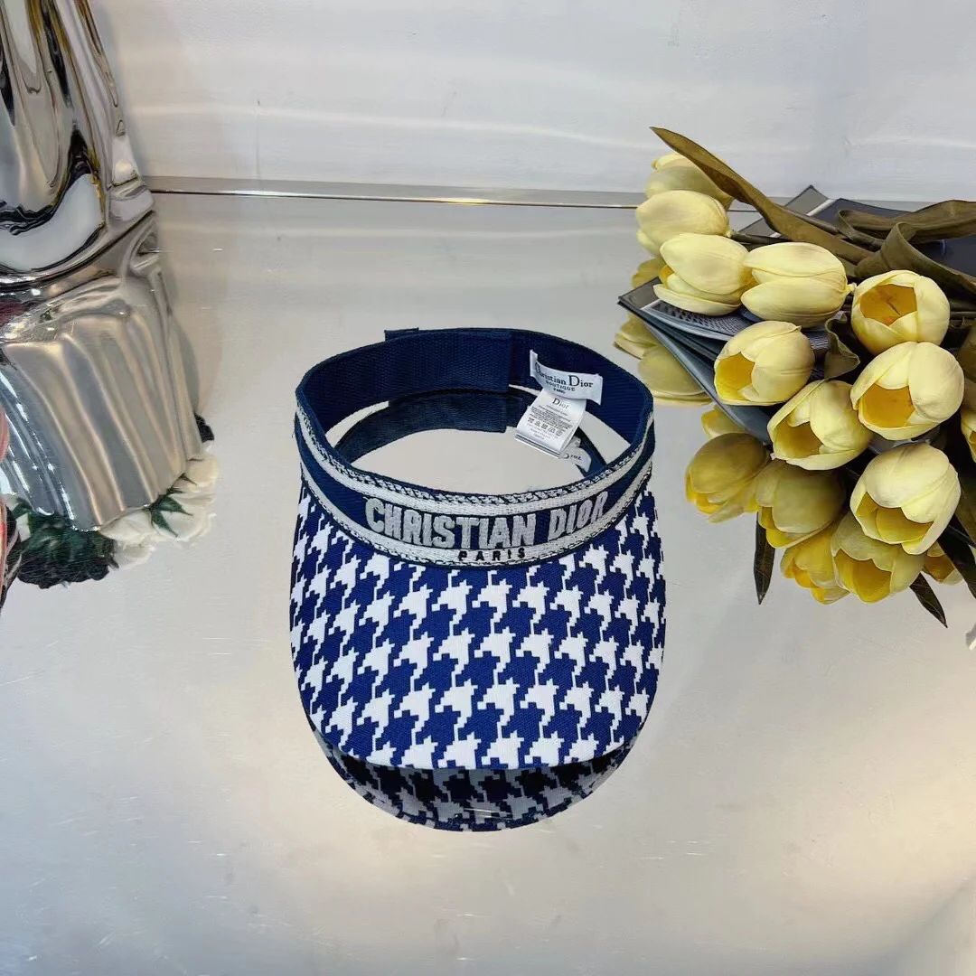 Солнцезащитная шляпа Dior с козырьком и рисунком ?гусиная лапка? - синяя