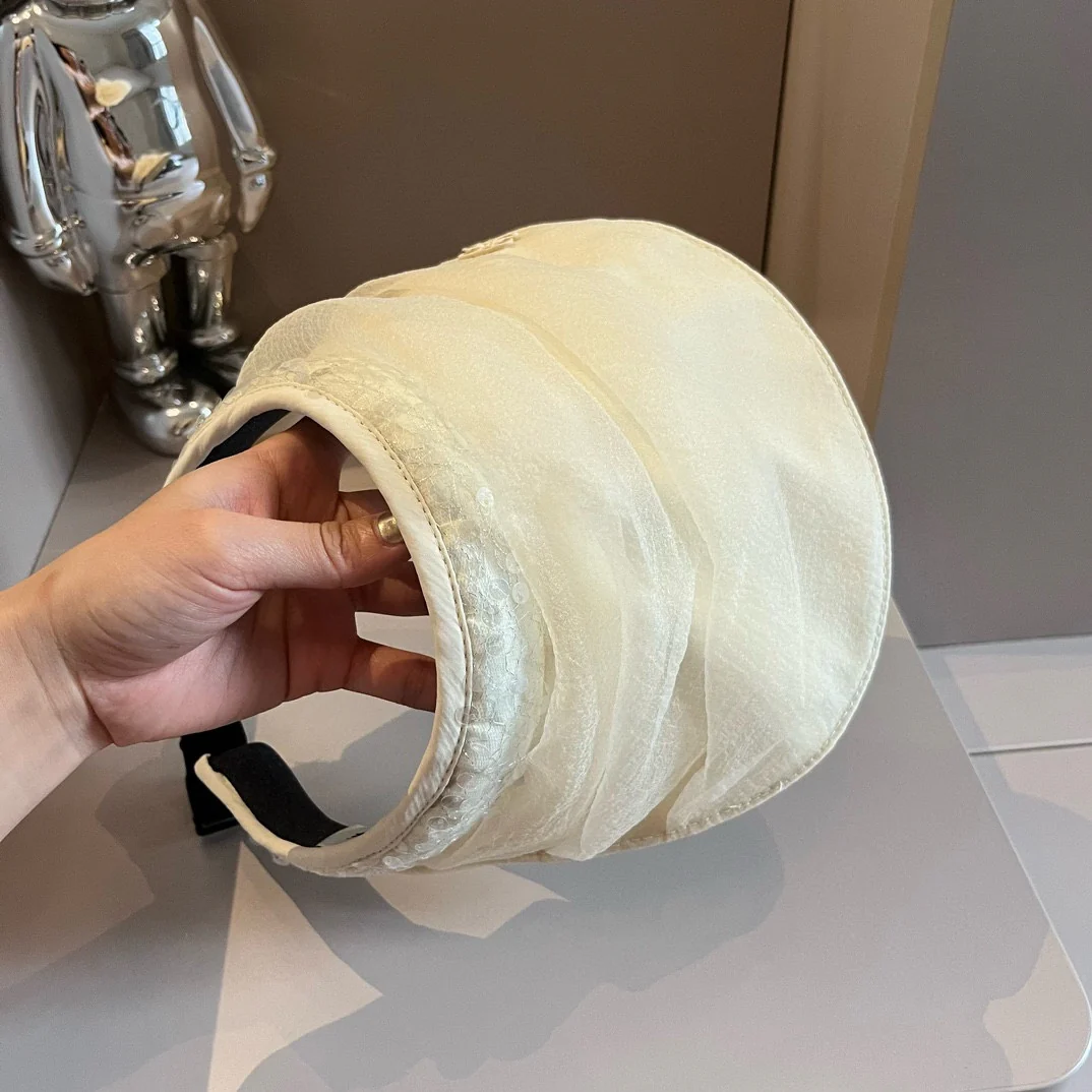 Celine - Новая шелковая шляпа от солнца с пайетками - Бежевая