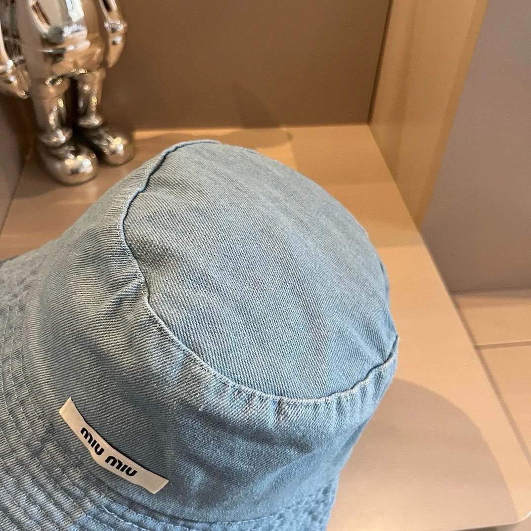 Miu Miu - Джинсовая солнцезащитная шляпа с кружевной отделкой - светло-голубая