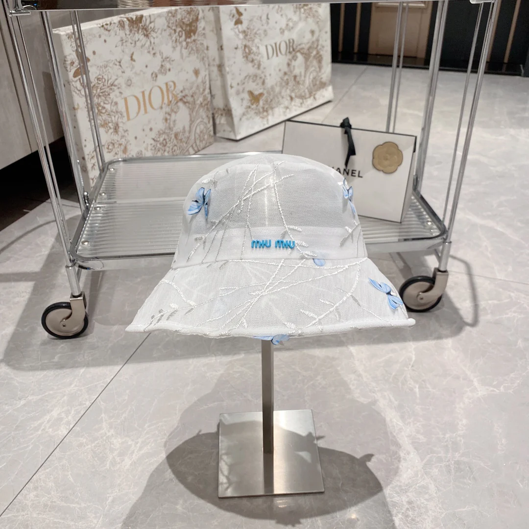 Новинка весны/лета Miu Miu 2023 — Рыбацкая шляпа из органзы — Синяя