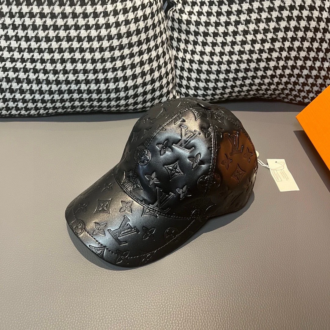 LV - Новинка - Бейсболка из натуральной кожи с принтом - Черная