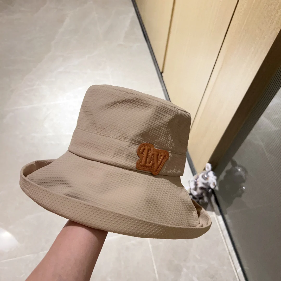 Новая кожаная широкополая рыбацкая шляпа с логотипом LV 2023 — абрикосовый цвет.