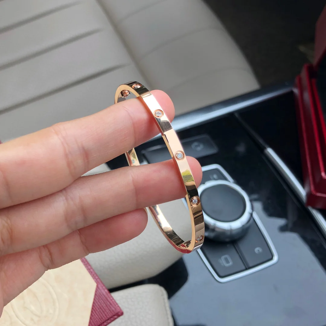 Тонкий браслет Cartier Love - Белое золото - Розовое золото - 6 бриллиантов - 10 бриллиантов