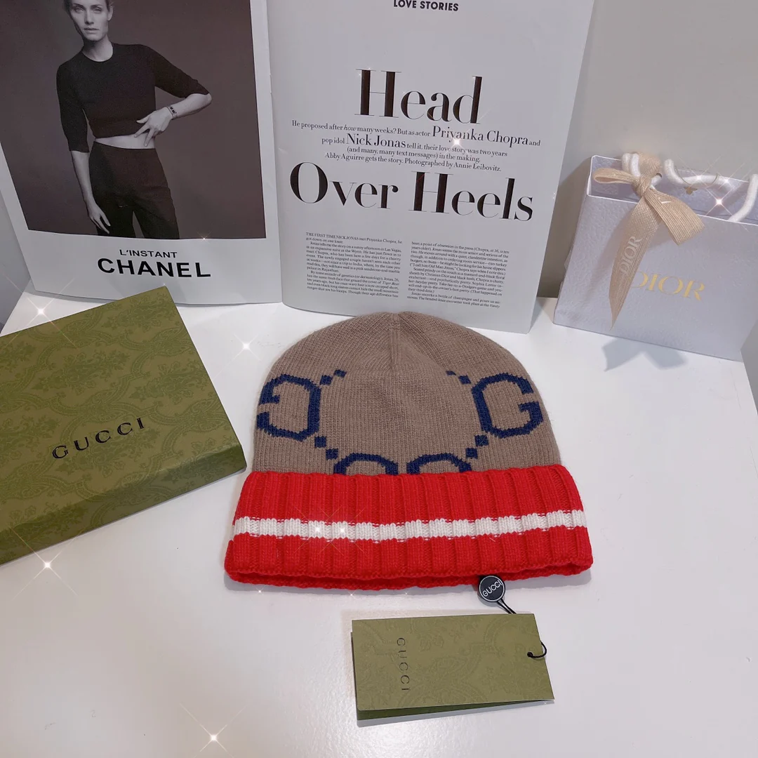 Gucci - Вязаная шапка на резинке - Абрикосово-красная