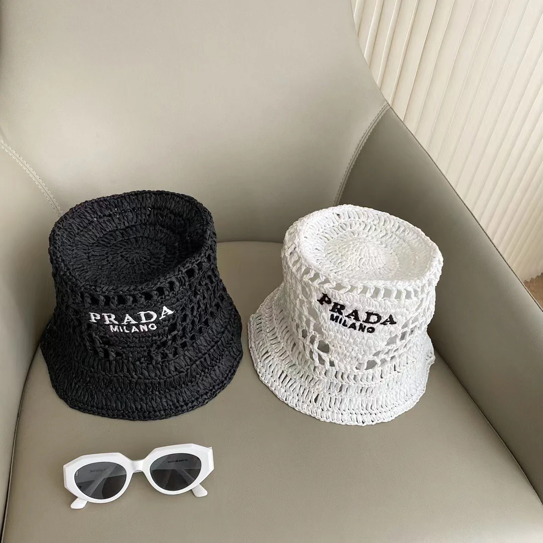Новинка сезона весна/лето 2023 от Prada - Плетеная ажурная рыбацкая шляпа - Черная