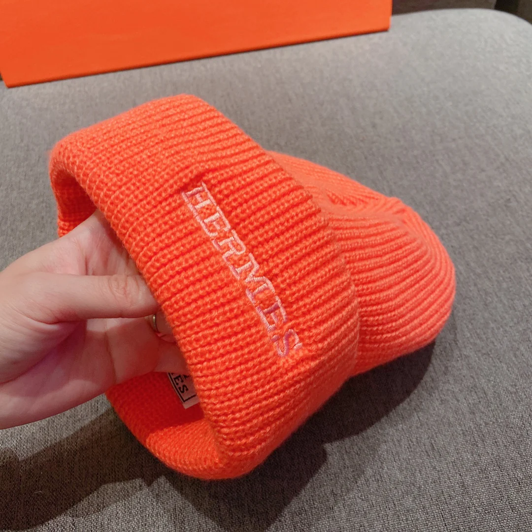 Вязаная шапка Hermes - унисекс - оранжевая