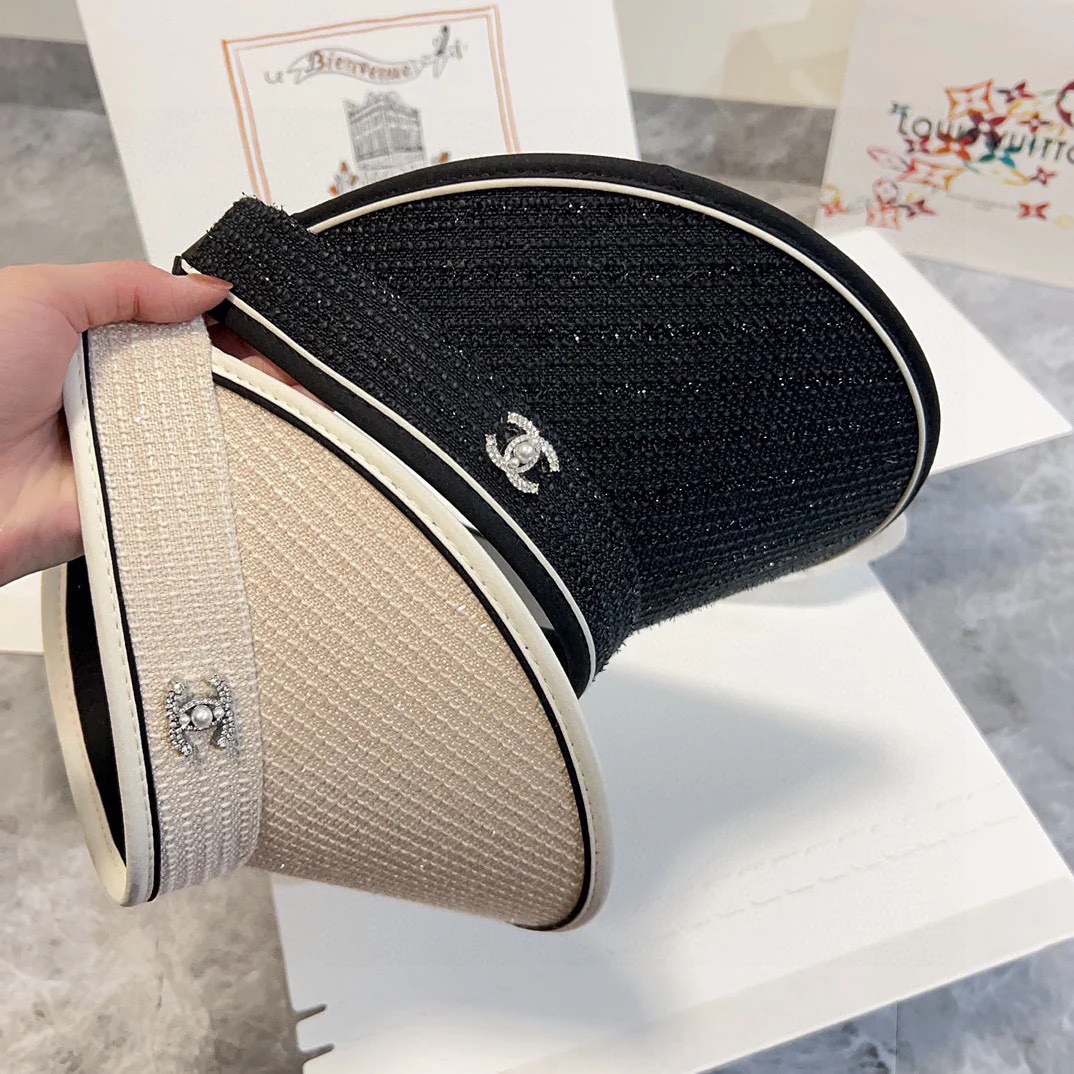 Шляпа от солнца Chanel 2024 Summer New Pearl Logo Sequin Sun Hat - Apricot