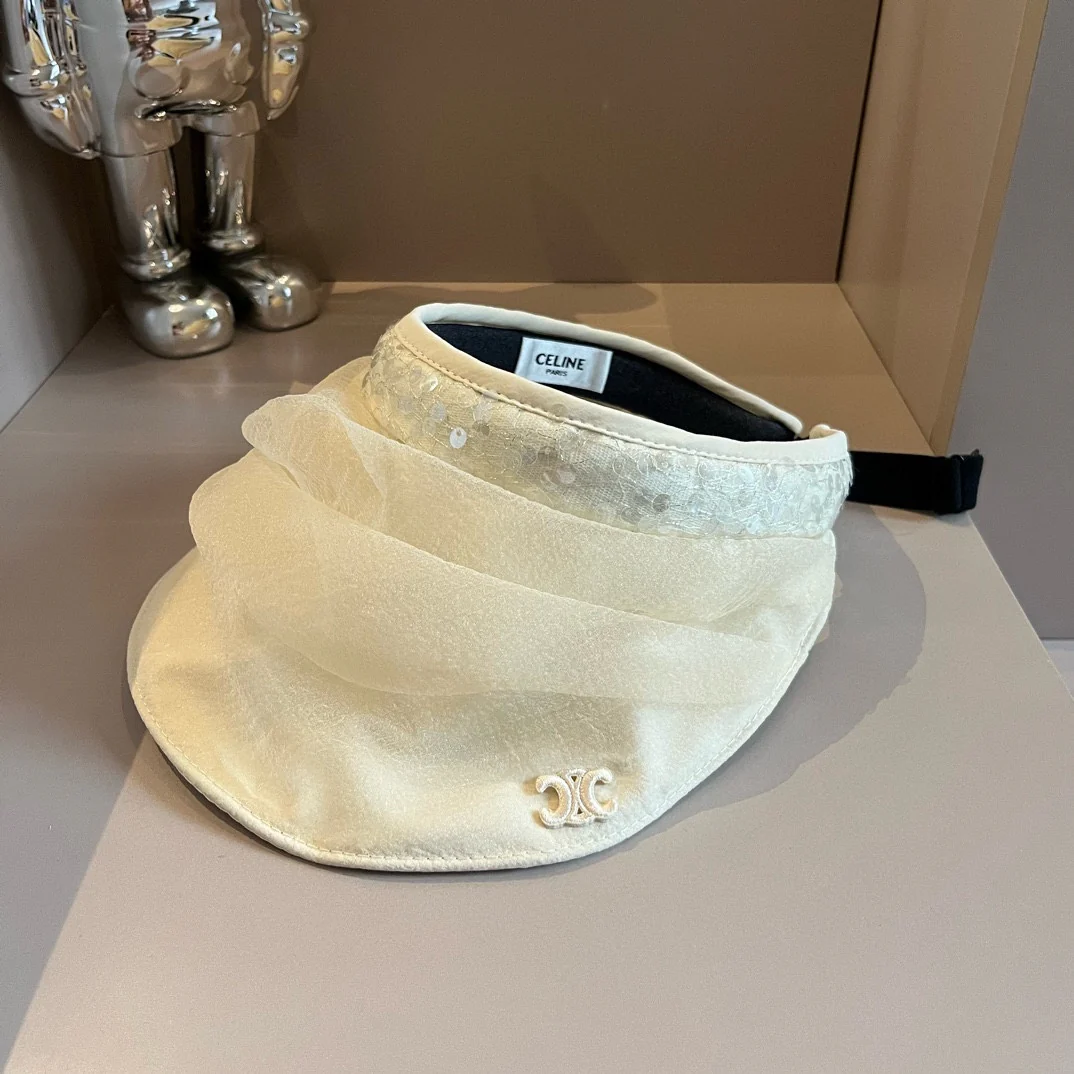 Celine - Новая шелковая шляпа от солнца с пайетками - Бежевая