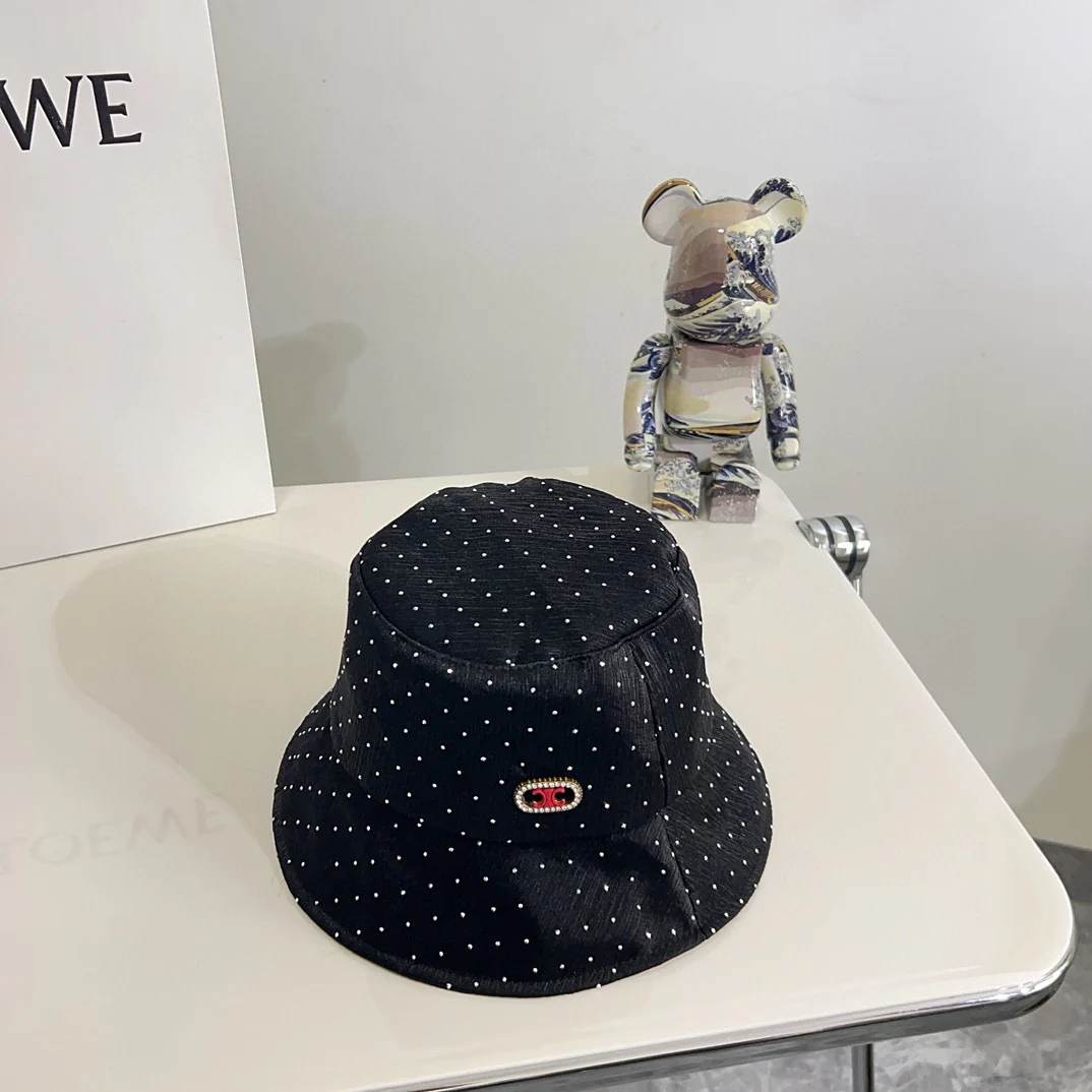 Новая роскошная рыбацкая шляпа Celine 2024 с стразами - черная