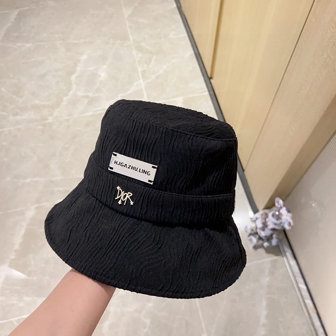 Dior 2023 Ранняя осень Новая простая металлическая рыбацкая шляпа - Черная