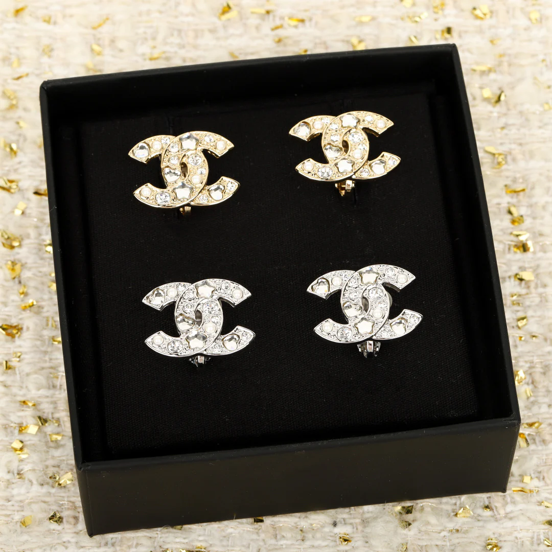 Клипсовые серьги - Chanel - 25 пенсов - Сердце, пятиконечная звезда, двойная буква С - Золото - Серебро