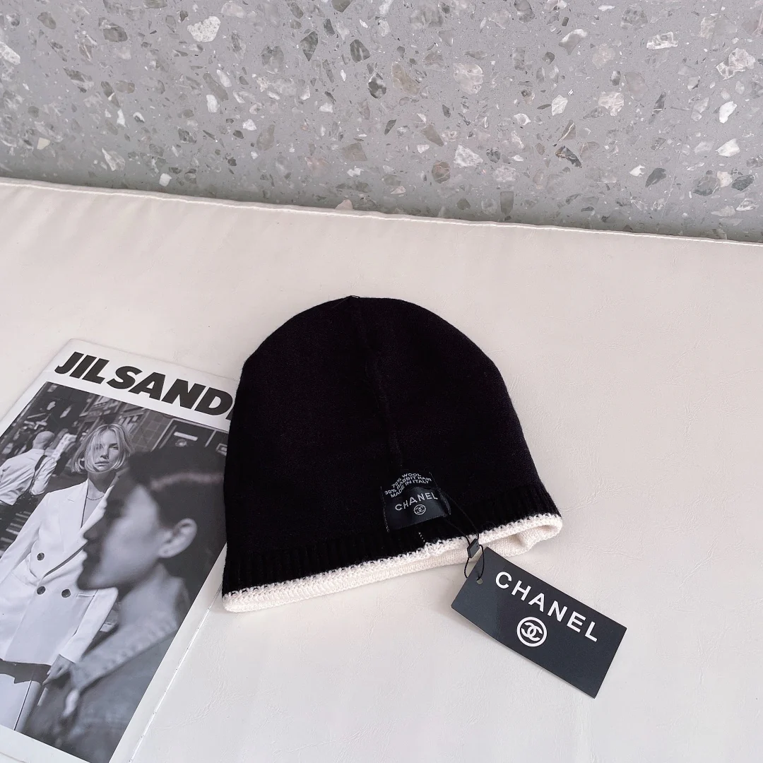 Chanel - Вязаная шапка-бини - Унисекс - Популярно на Xiaohongshu - Черная