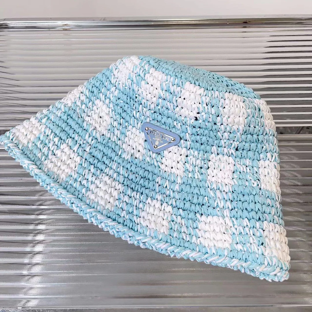 Новинки Prada весна/лето 2023 - Соломенная шляпа - Соломенная рыбацкая шляпа - Синяя