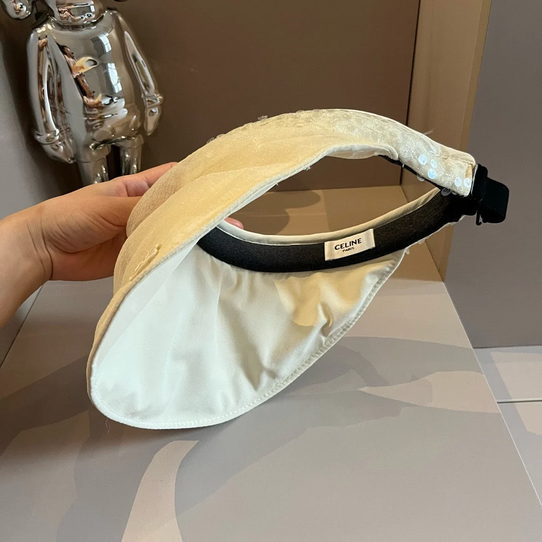 Celine - Новая шелковая шляпа от солнца с пайетками - Бежевая
