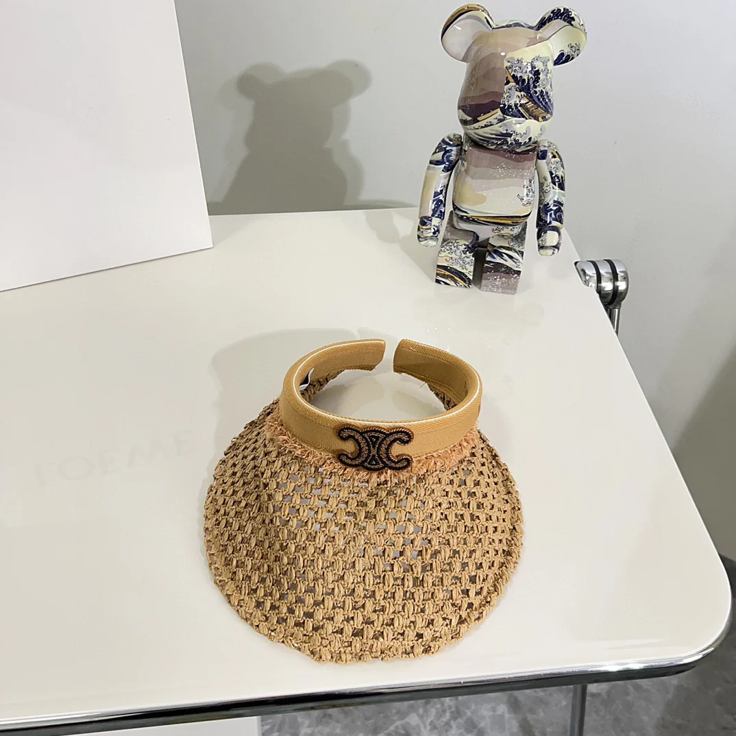 Новая летняя шляпа от солнца Celine 2024 с ажурным плетением, цвет хаки.