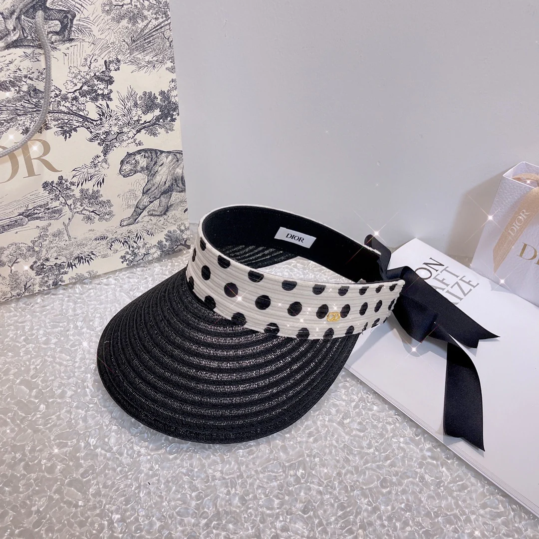 Dior - Солнцезащитная шляпа в горошек на завязках - Регулируемая