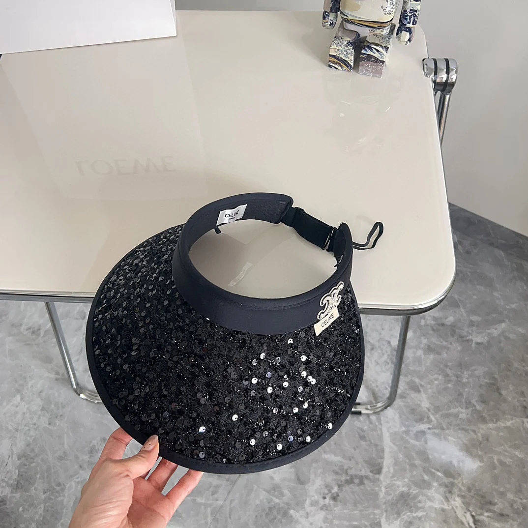 Новая летняя шляпа от солнца Celine 2024 с пайетками - черная
