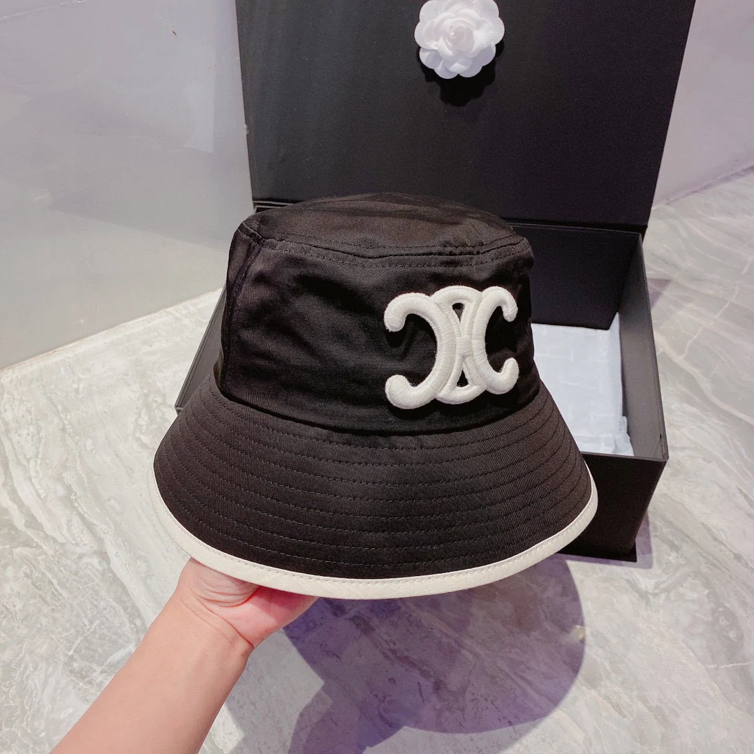 Celine - Черно-белая вышитая рыбацкая шляпа