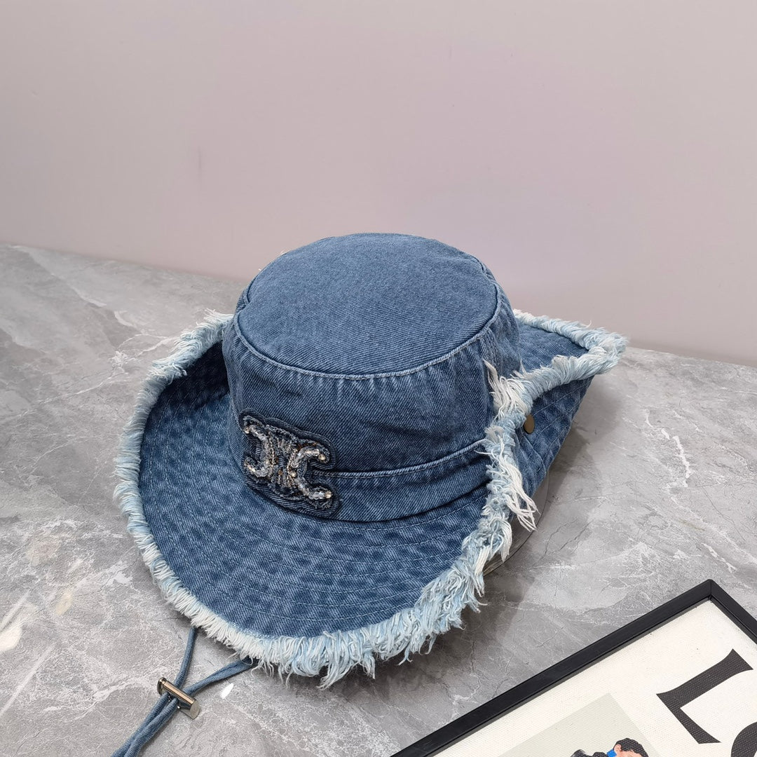 Celine - Панама из окрашенного денима на шнуровке