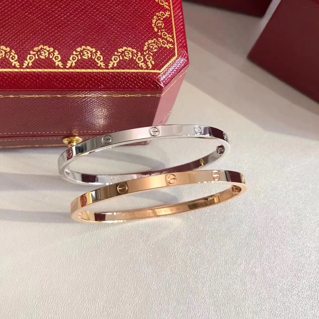 Тонкий браслет Cartier Love - розовое золото/белое золото - без бриллиантов
