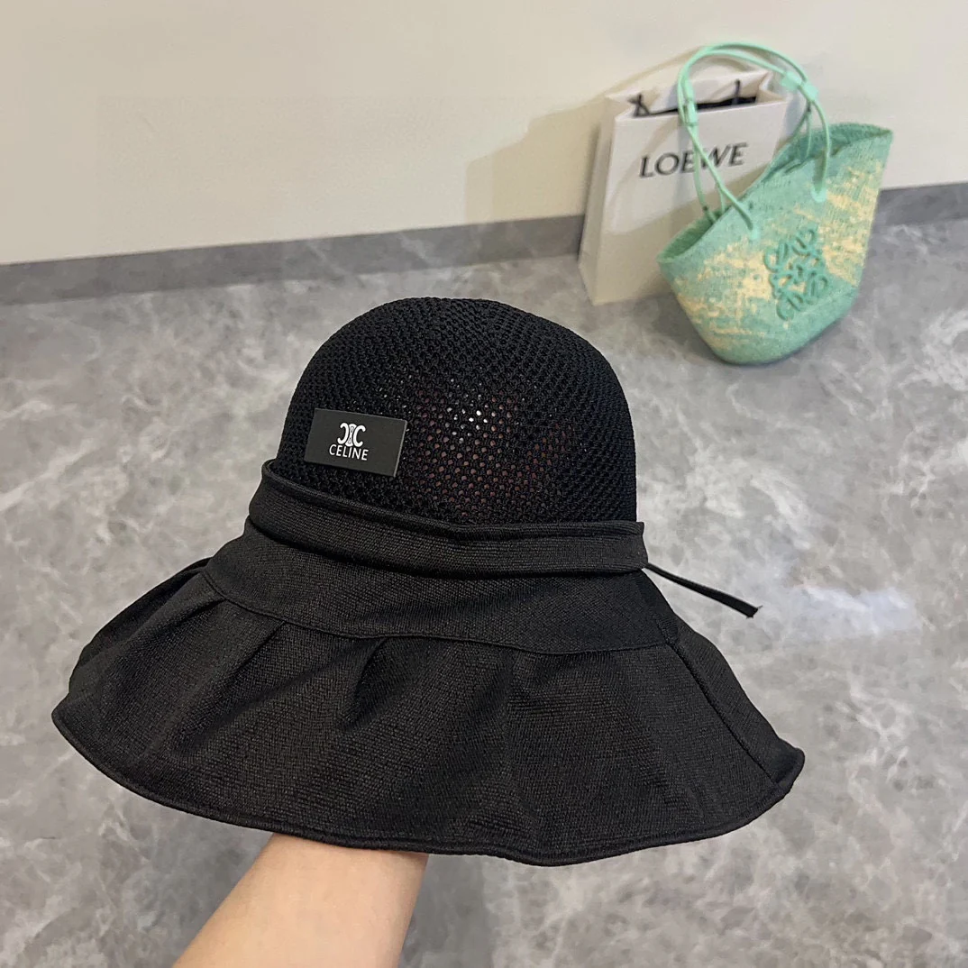 Панама Celine с широкими полями, лоскутное шитье, коллекция весна/лето 2024, черная.