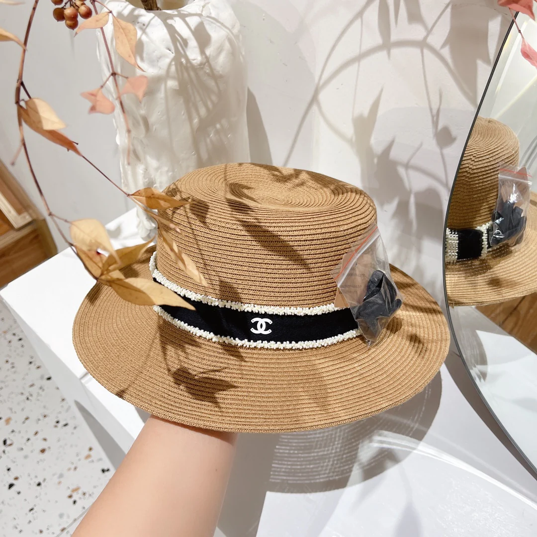 Новая соломенная шляпа Chanel 2022 года - коричневая - 1